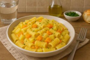 Un piatto di pasta cremosa con patate e carote