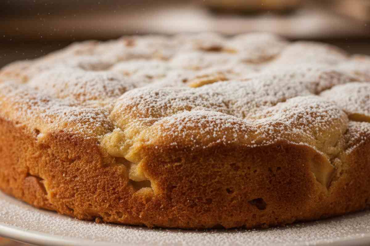 torta di mele soffice con zucchero al velo in primo piano